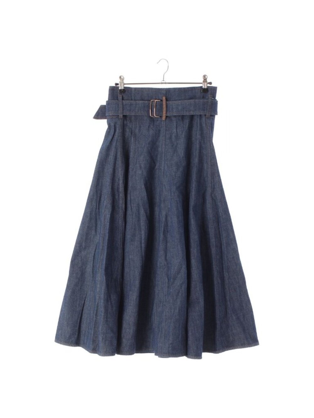 Brunello Cucinelli Denim Monile Bijou Flare Skirt with Belt Blue 38